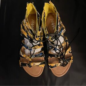 Anna | Yellow Floral Print Gladiator Sandals​